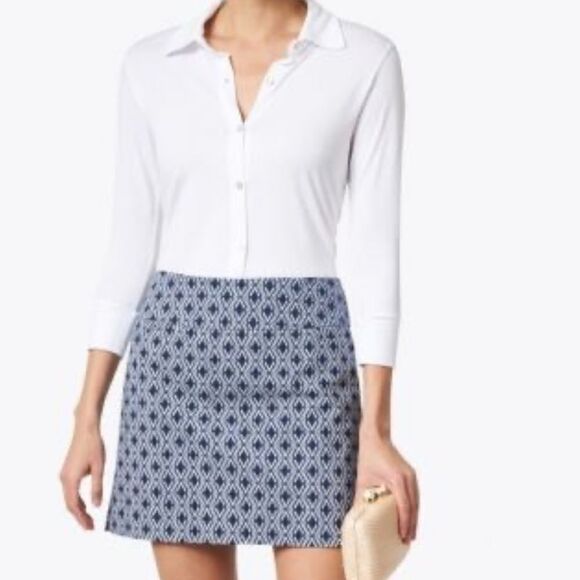 ELLIOTT LAUREN BLUE MOSAIC PRINT SKORT - Picture 1 of 10